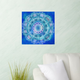 Mandala White Outline blue Watercolor -  Wall Decal