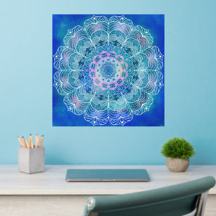 Mandala White Outline blue Watercolor -  Wall Decal