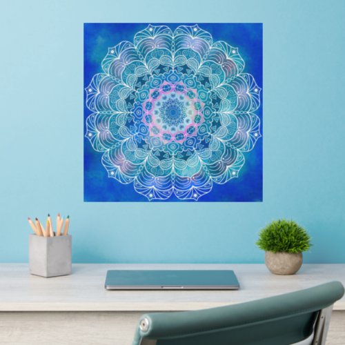 Mandala White Outline blue Watercolor _  Wall Decal