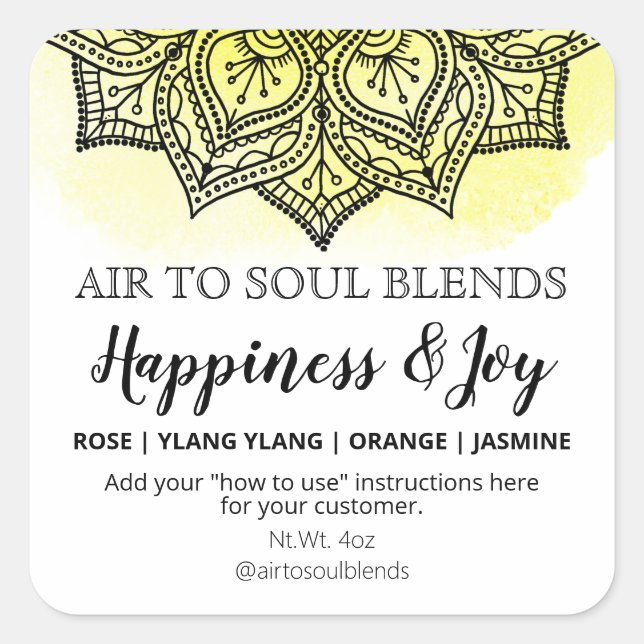 Mandala White Yellow Happiness Joy Blend Labels (Front)