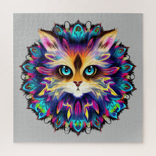 Mandala with cute furry Cat portrait Jigsaw Puzzle
