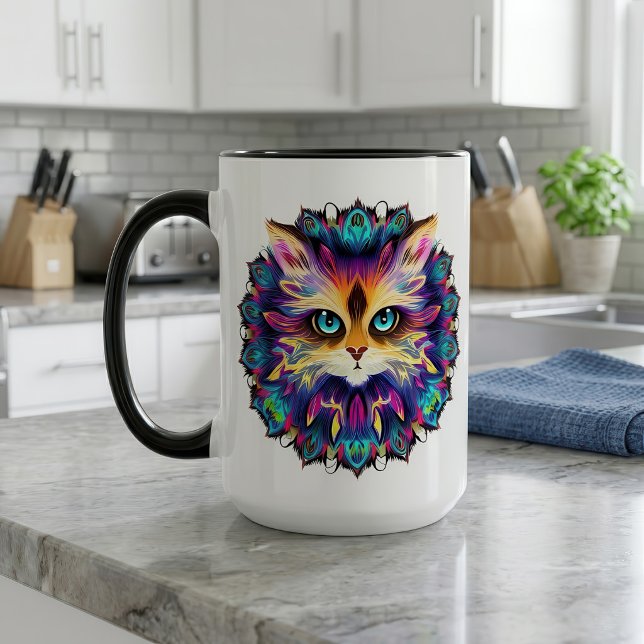 Mandala with cute furry Cat portrait  Mug (Mandala with cute furry Cat portrait. Mug)