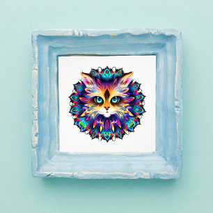 Mandala with cute furry Cat portrait Photo Print