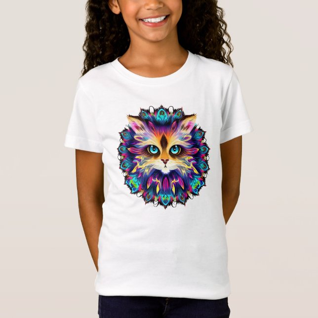 Mandala with cute furry Cat portrait  T-Shirt (Front)