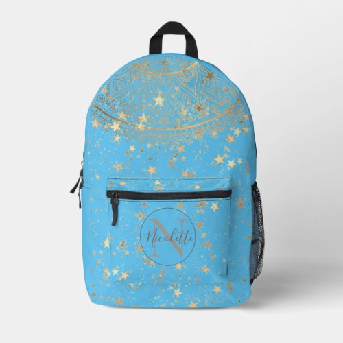  Mandala with Gold Stars on Turquoise Personalized Printed Backpack