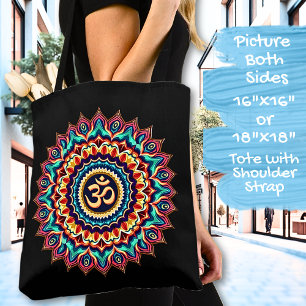 Mandala with OM symbol on a Black  Tote Bag