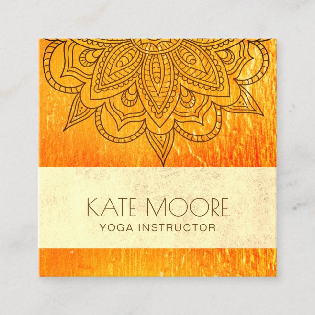 Mandala With Orange Gold Metallic Square Business Card (Front)