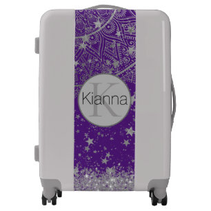 Mandala with Silver Stars on Purple Personalized Luggage