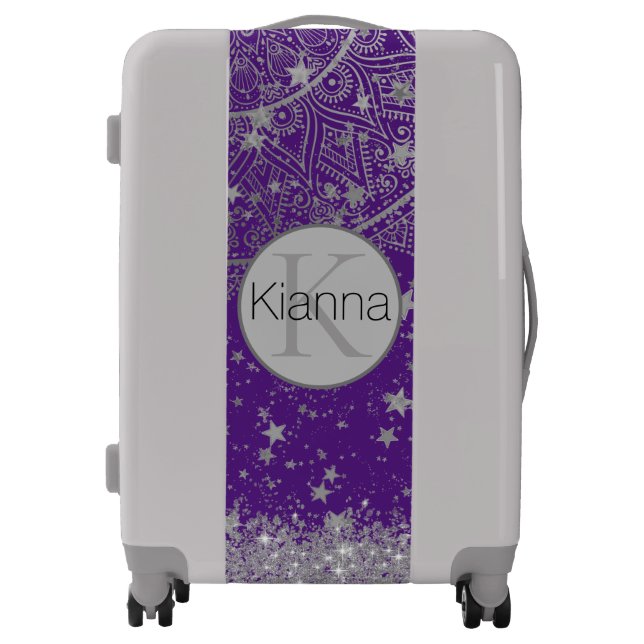  Mandala with Silver Stars on Purple Personalized Luggage (Front)