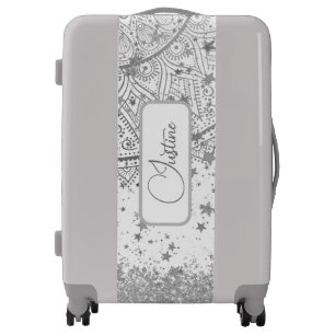  Mandala with Silver Stars on White Personalized Luggage