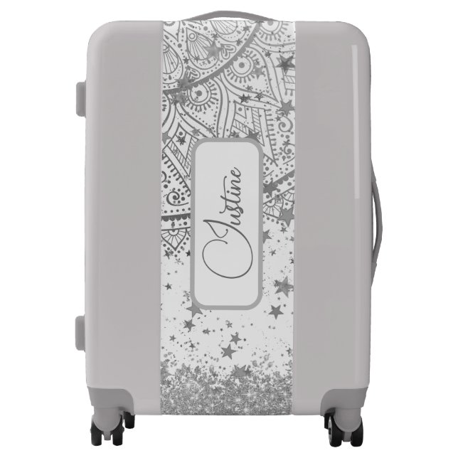  Mandala with Silver Stars on White Personalized Luggage (Front)