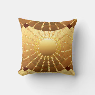 Mandala with Stars - golden satin gradient Throw Pillow