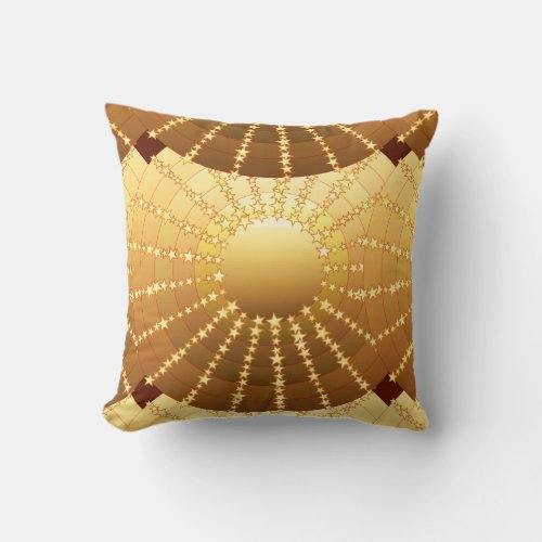 Mandala with Stars _ golden satin gradient Throw Pillow