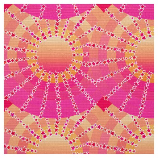 Mandala with Stars - pink and coral satin gradient Fabric