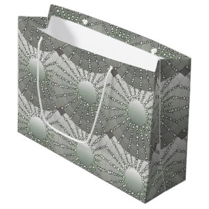 Mandala with Stars - silver grey satin gradient Large Gift Bag