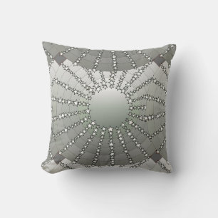 Mandala with Stars - silver grey satin gradient Throw Pillow