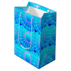 Mandala with Stars - turquoise satin gradient Medium Gift Bag