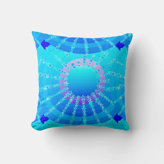 Mandala with Stars - turquoise satin gradient Throw Pillow (Front)