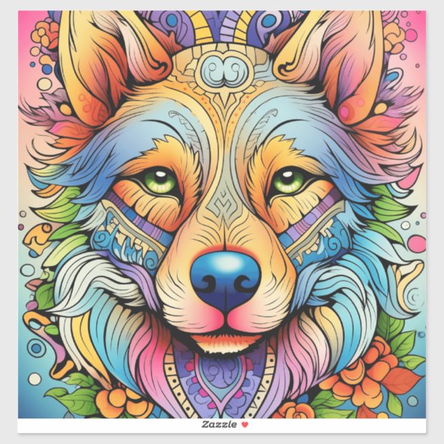 Mandala Wolf with Floral Accents Sticker (Sheet)