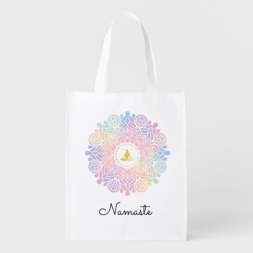  Mandala Women Meditation Energy Pastel Rainbow Grocery Bag