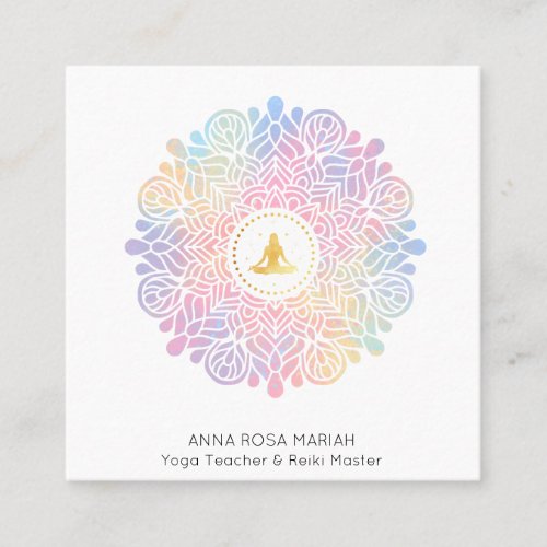 Mandala Women Meditation Energy Pastel Rainbow Square Business Card