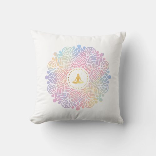  Mandala Women Meditation Energy Pastel Rainbow Throw Pillow