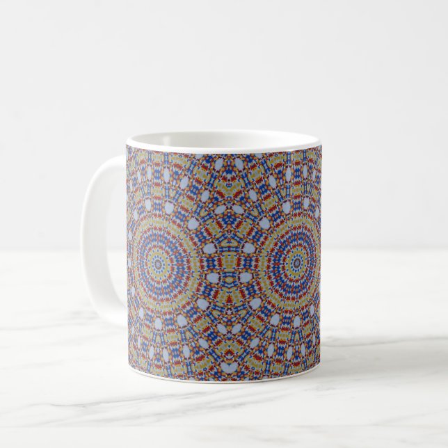 Mandala yellow blue coffee mug (Front Left)