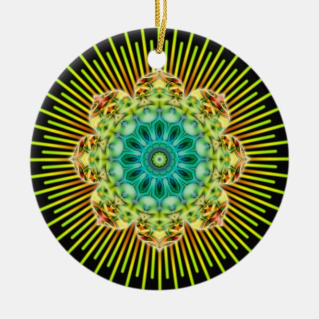 Mandala yellow green | black ceramic ornament (Front)