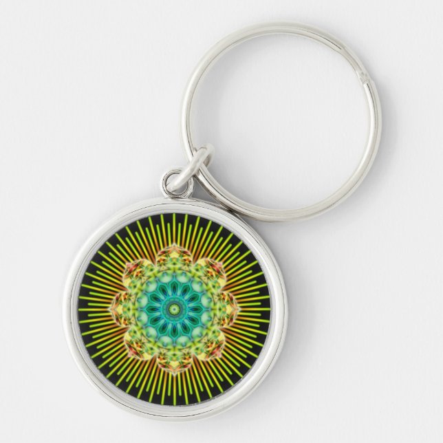 Mandala yellow green | black keychain (Front)
