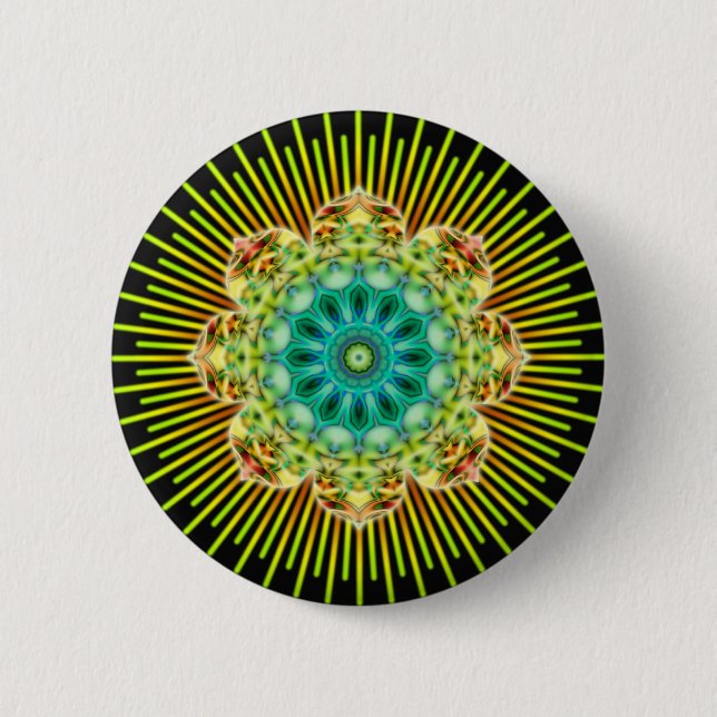 Mandala yellow green | black pinback button (Front)