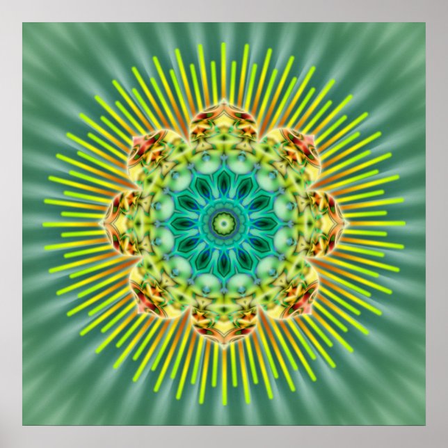 Mandala yellow green | green flower poster (Front)