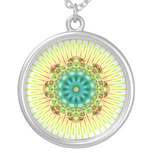 Mandala yellow green   make your own background silver plated necklace