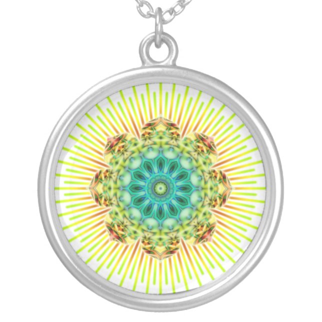 Mandala yellow green | make your own background silver plated necklace (Front)