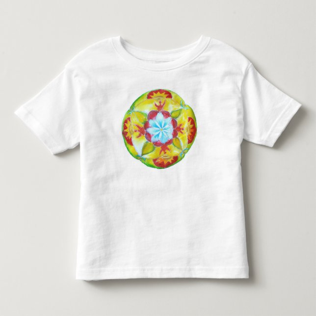 Mandala ,Yellow Round hand painted Mandala Toddler T-shirt (Front)