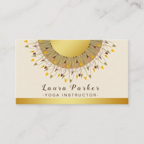 Mandala Yoga Instructor Classic  Lotus Floral Gold Business Card