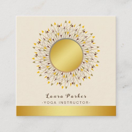 Mandala Yoga Instructor Classic  Lotus Floral Gold Square Business Card