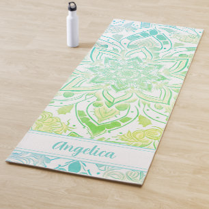 Mandala Yoga Mat in Aqua Blue & Lime Green