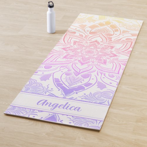 Mandala Yoga Mat in Girly Lilac Purple Pink Ombre