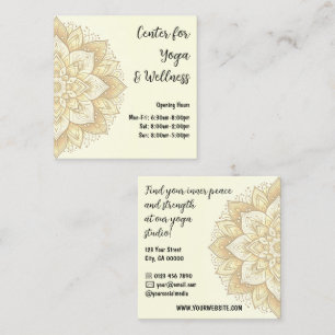 Mandala Yoga Studio Light Yellow Pastel Colors Square Business Card