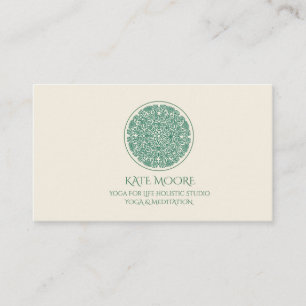 Mandala Yoga Symbol Of Universe Green Cream Business Card