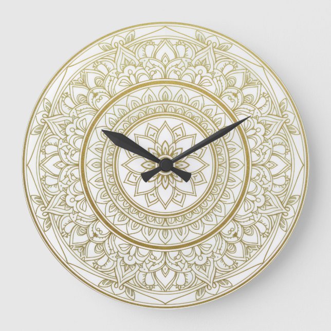 Mandala Zen Wall Clock – Gold & White Spiritual De (Front)