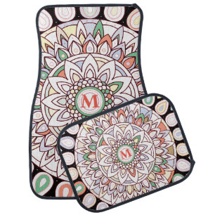Mandala Zen Yoga Meditation Pastel Initial Car Floor Mat