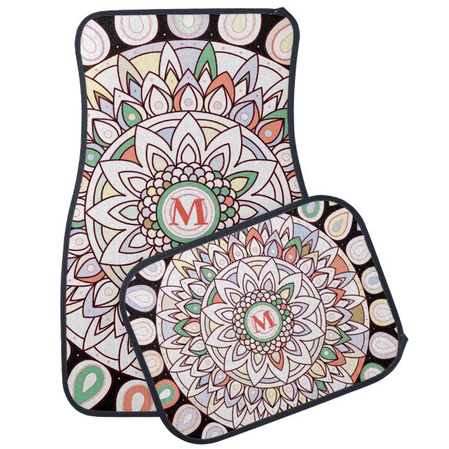 Mandala Zen Yoga Meditation Pastel Initial Car Floor Mat (Set)
