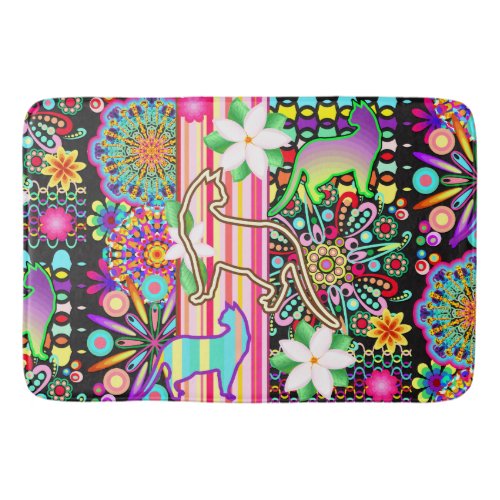 Mandalas Cats  Flowers Fantasy Pattern Bath Mat