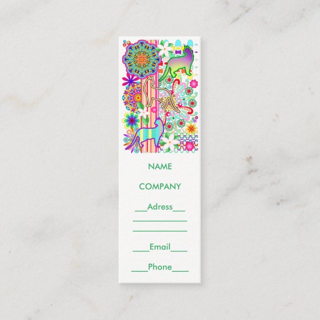 Mandalas, Cats & Flowers Fantasy Pattern Mini Business Card (Front)
