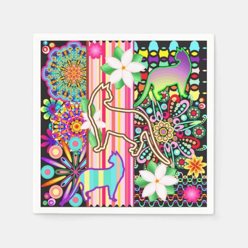 Mandalas Cats  Flowers Fantasy Pattern Napkins