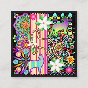 Mandalas, Cats & Flowers Fantasy Pattern Square Business Card