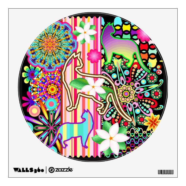 Mandalas, Cats & Flowers Fantasy Pattern Wall Decal (Front)