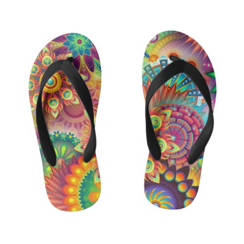 mandalas colorful abstract kids flip flops