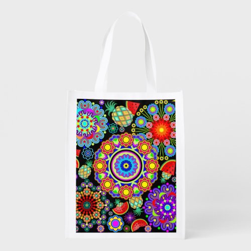 Mandalas  Exotic Fruits Pattern   Grocery Bag